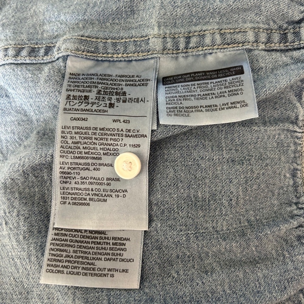 Levis Womens Blue Denim Tiered Babydoll Mini Dress Button Front Medium Wash L - Picture 7 of 8